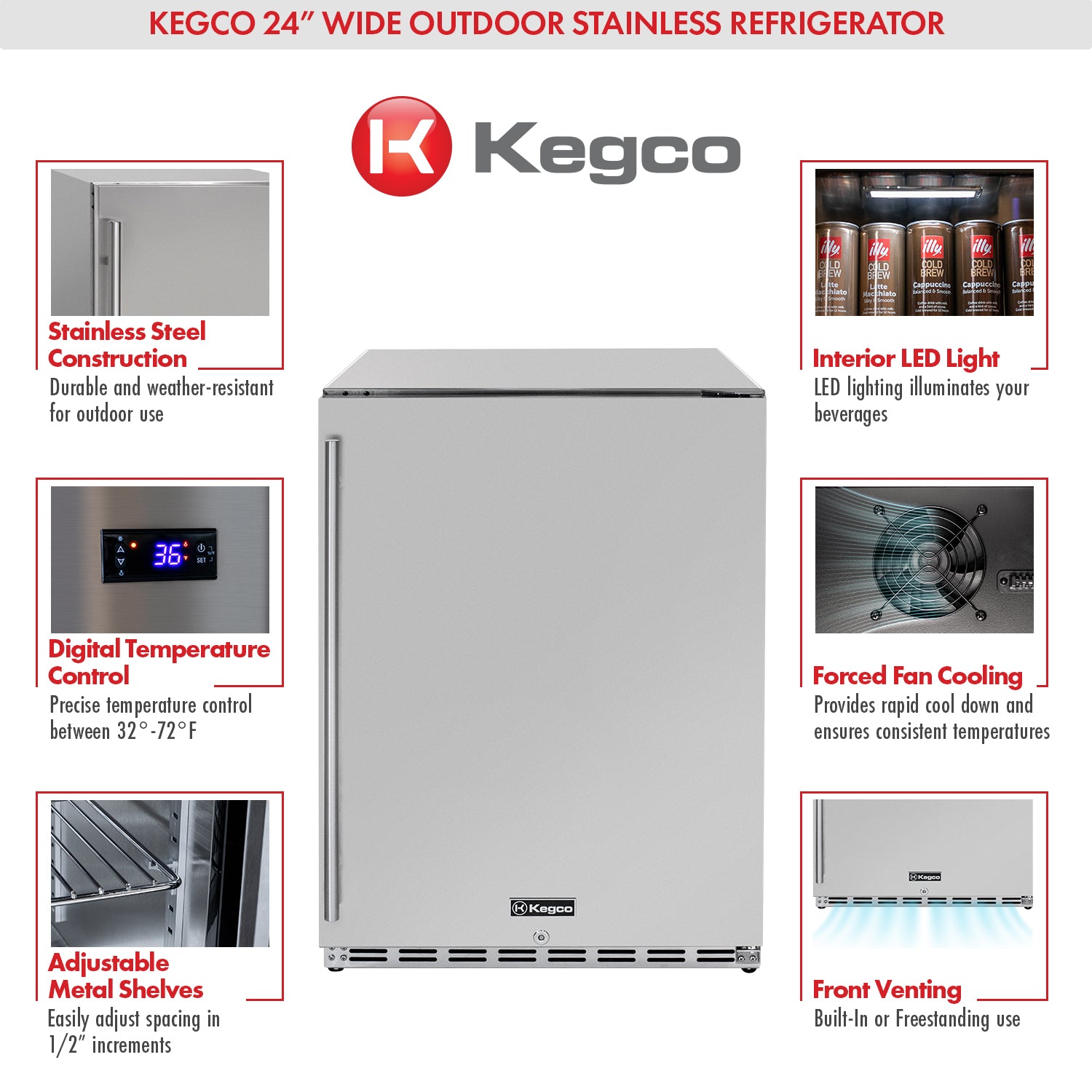 Kegco HK-24R-SS refrigerator features