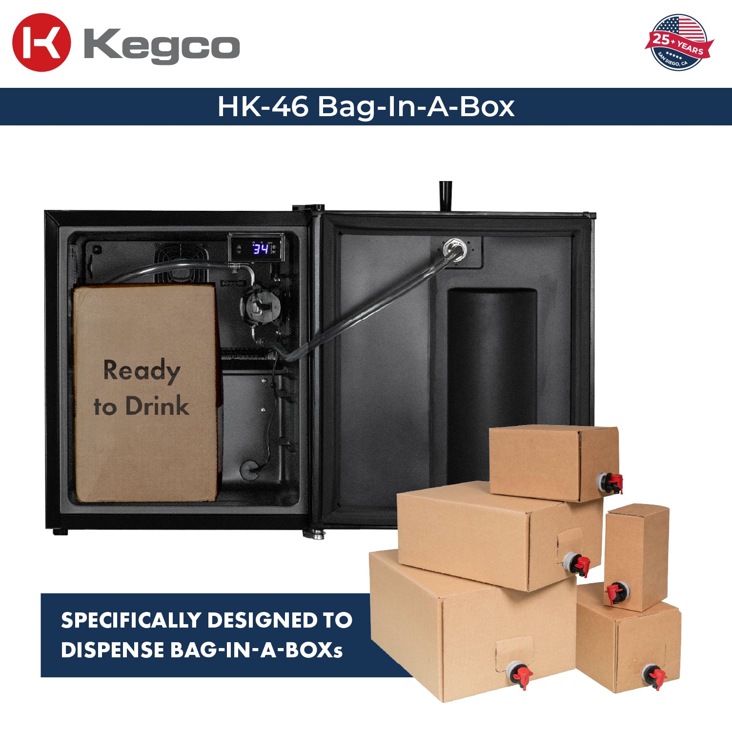 Kegco HK-46-BIB Bag-In-A-Box Cold Brew Coffee Mini Kegerator - Black