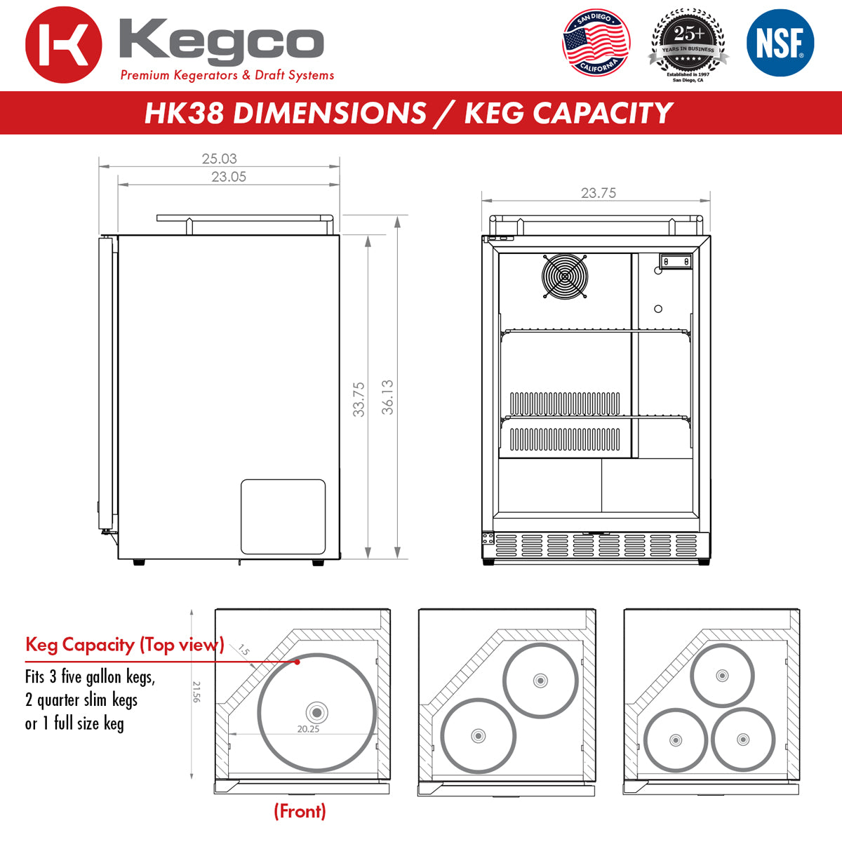 Kegco HK38BSU-2 Dimensions