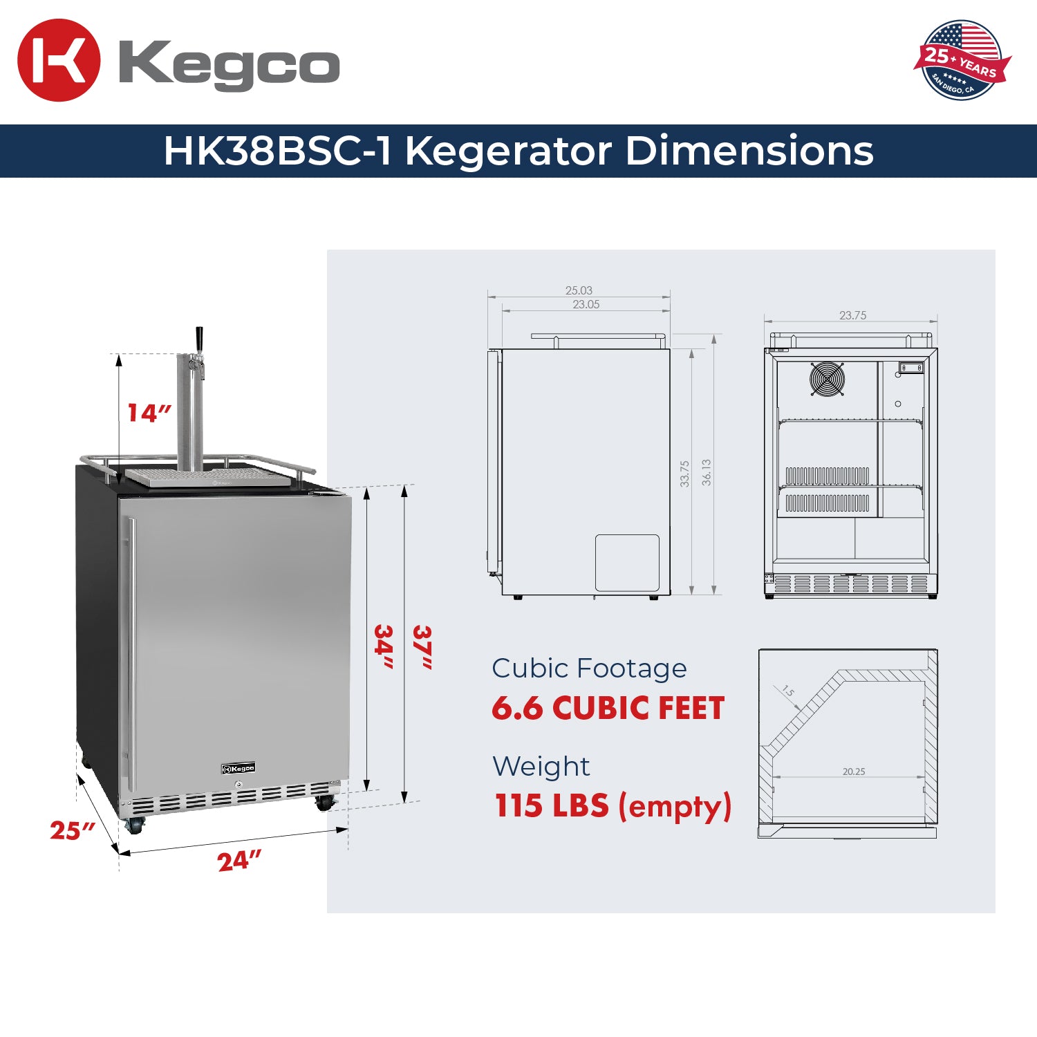 HK38BSC-1 Kegerator Dimensions