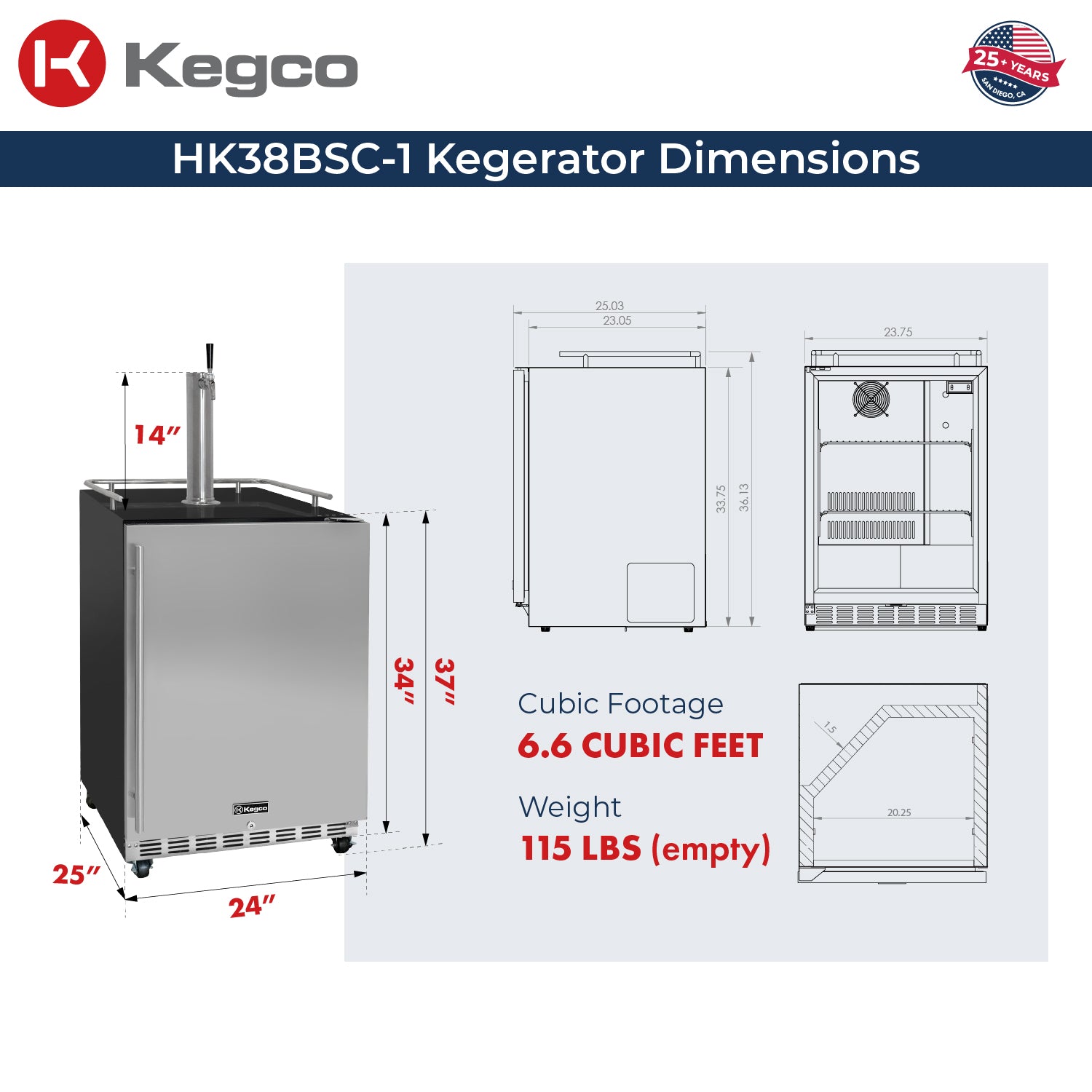 HK38BSC-1 Kegerator Dimensions