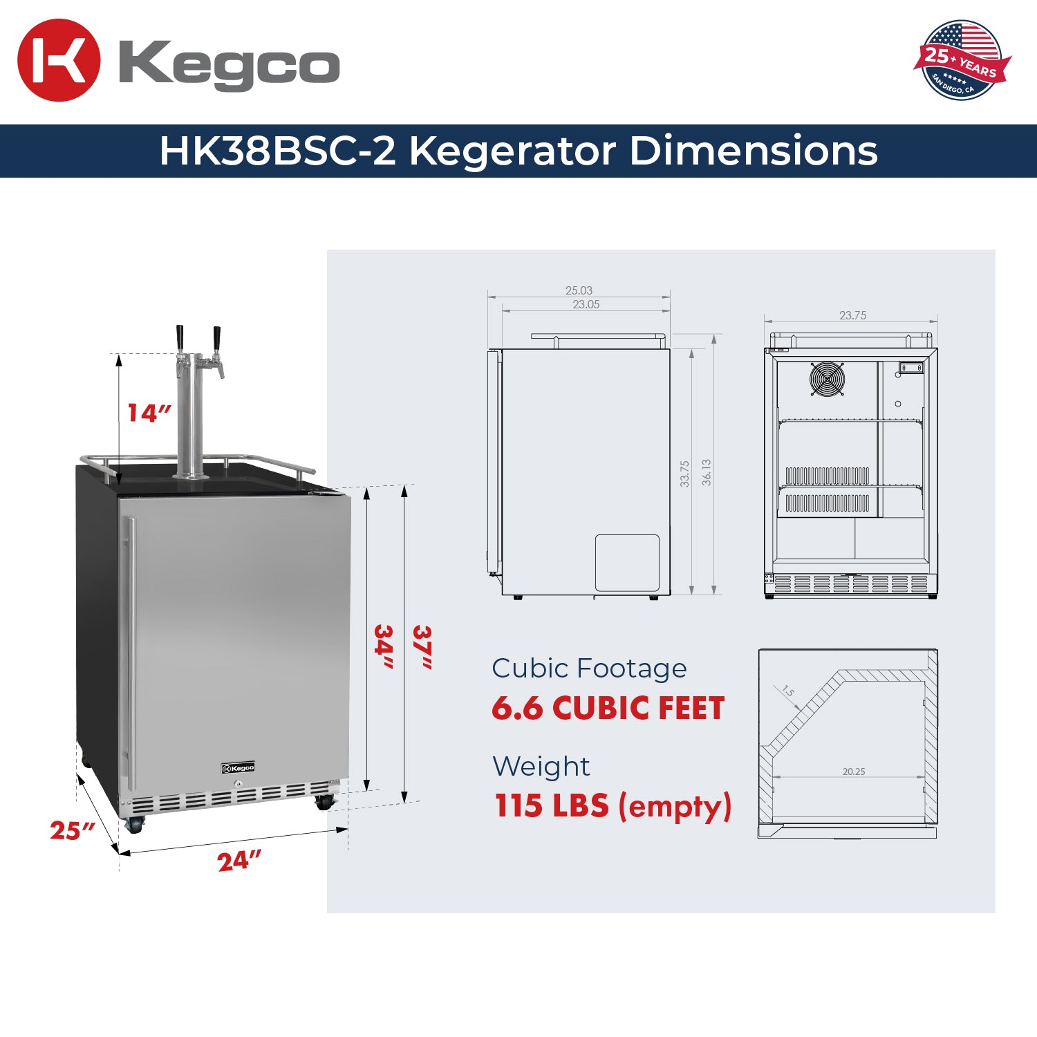 HK38BSC-2 Kegerator Dimensions