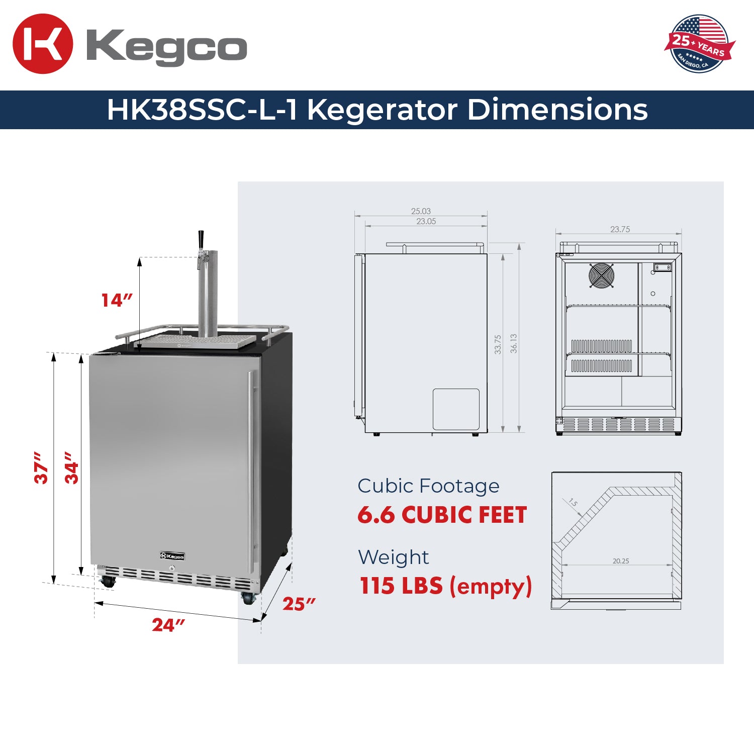 HK38BSC-L-1 Kegerator Dimensions