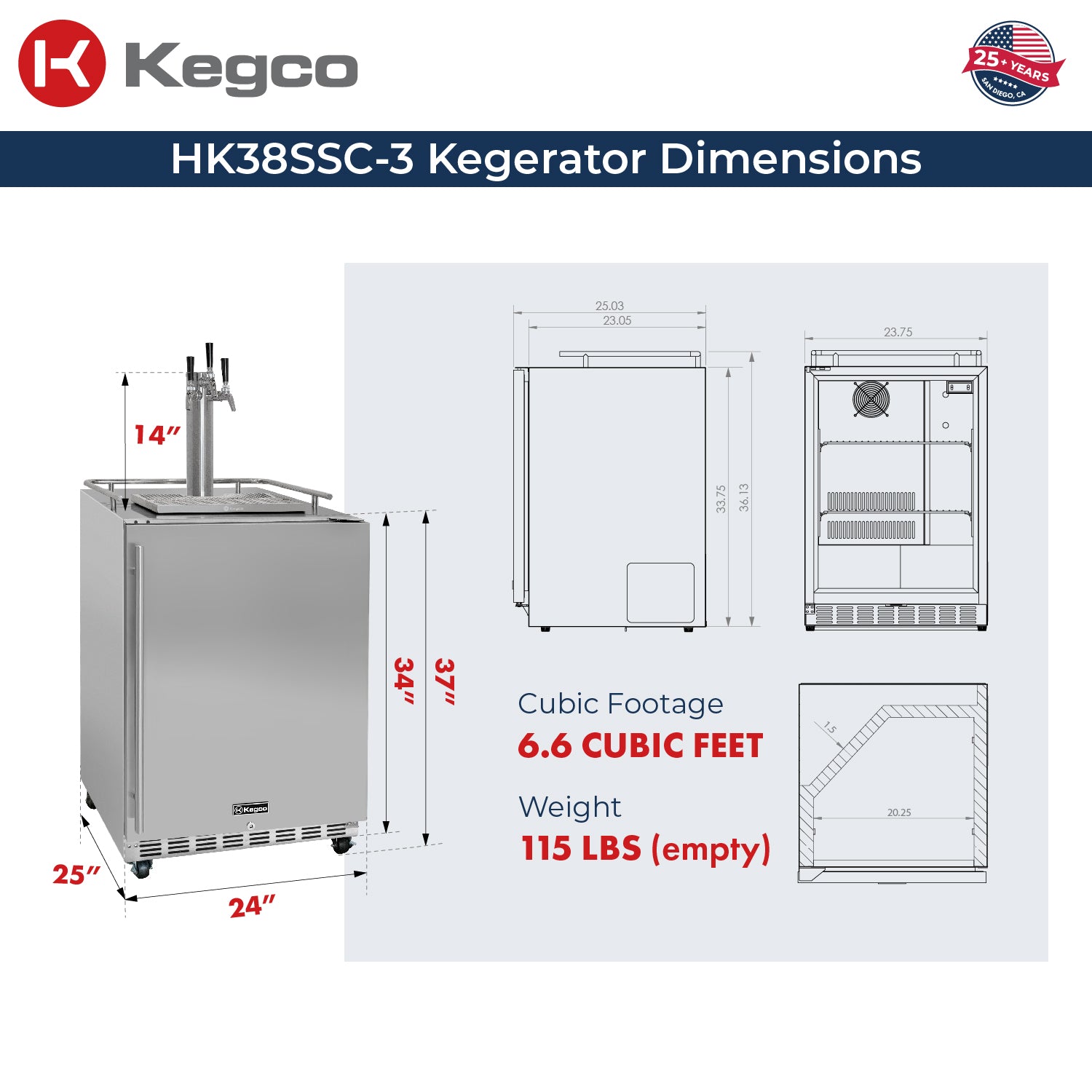 HK38SSC-3 Kegerator Dimensions