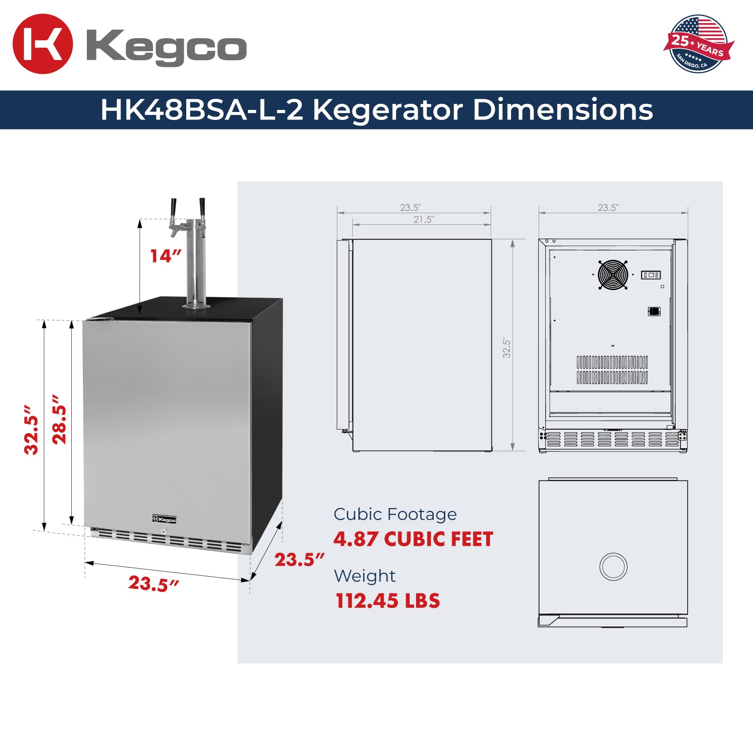 Kegco HK48BSA-L-2 Dimensions