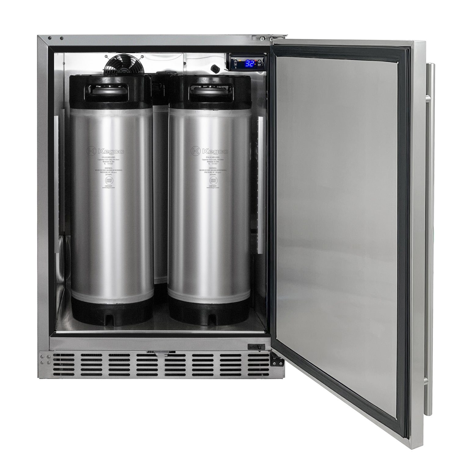 24" Wide Cold Brew Coffee Dual Tap All Stainless Steel Outdoor Built-In Right Hinge Kegerator