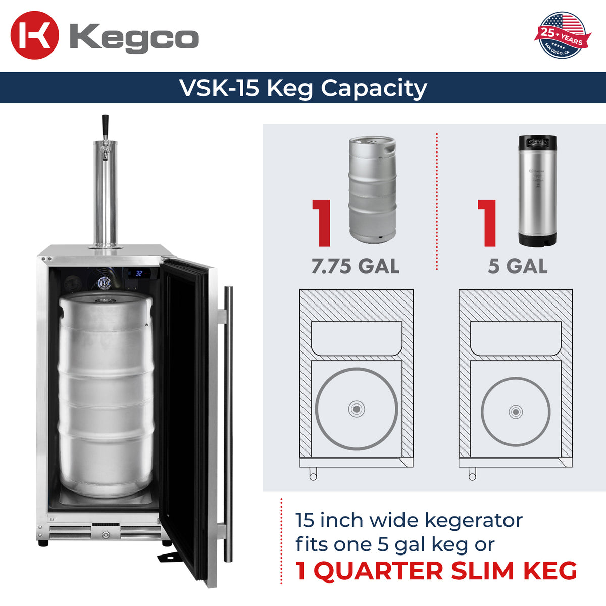 Kegco VSK-15O-SSR keg capacity