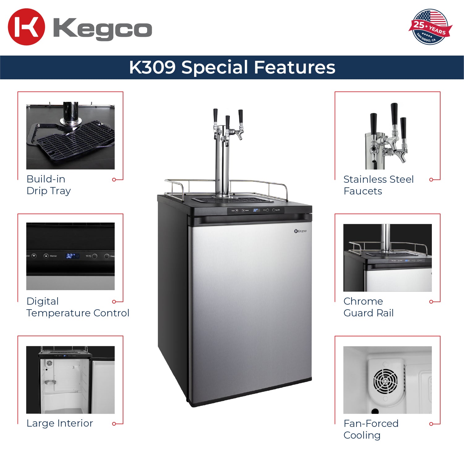 Kegco K309SS-3 3 Faucet Digital Kegerators - Stainless Steel Door
