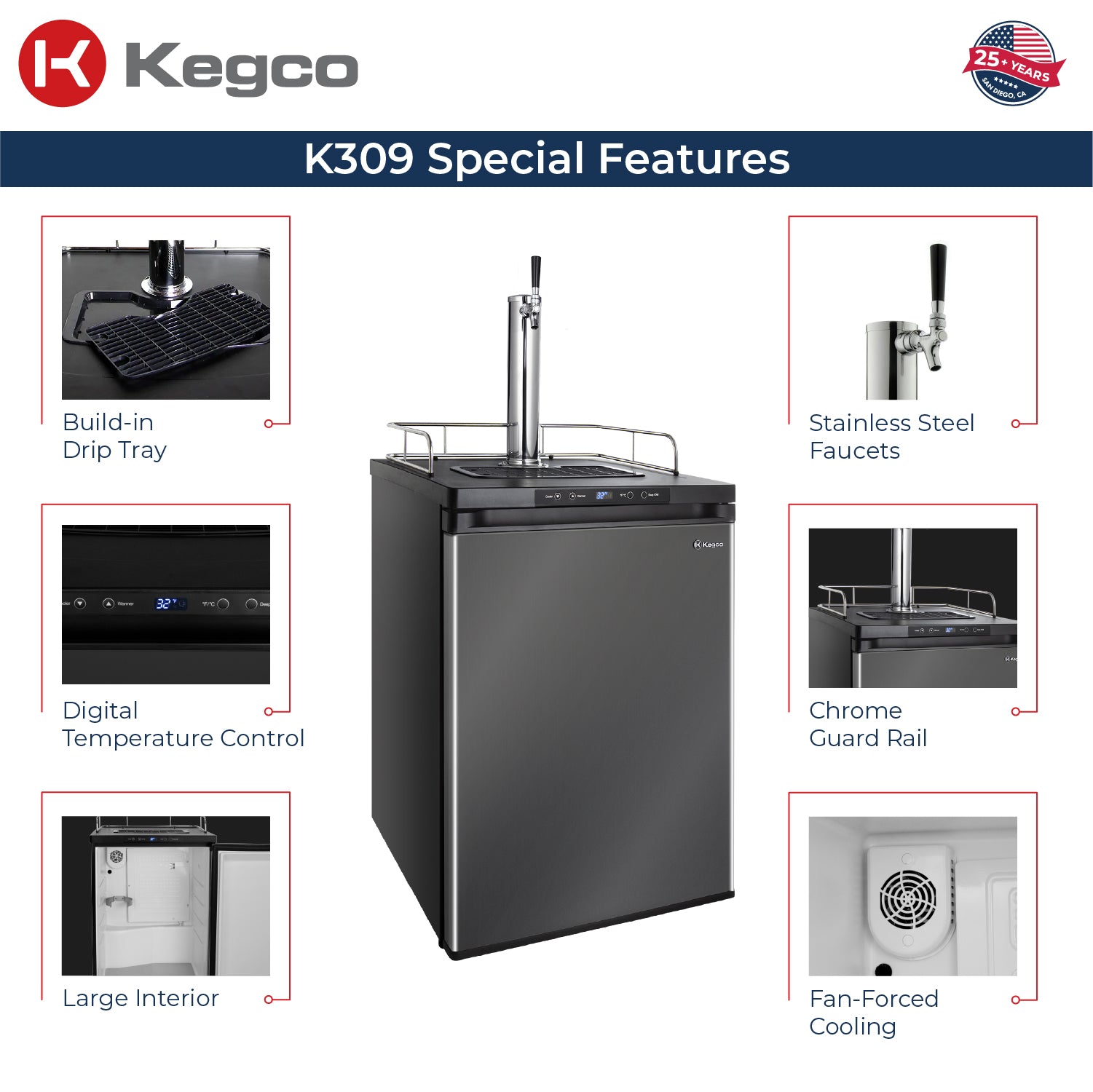 24 inch Wide Single Tap Black Stainless Steel Digital Kegerator