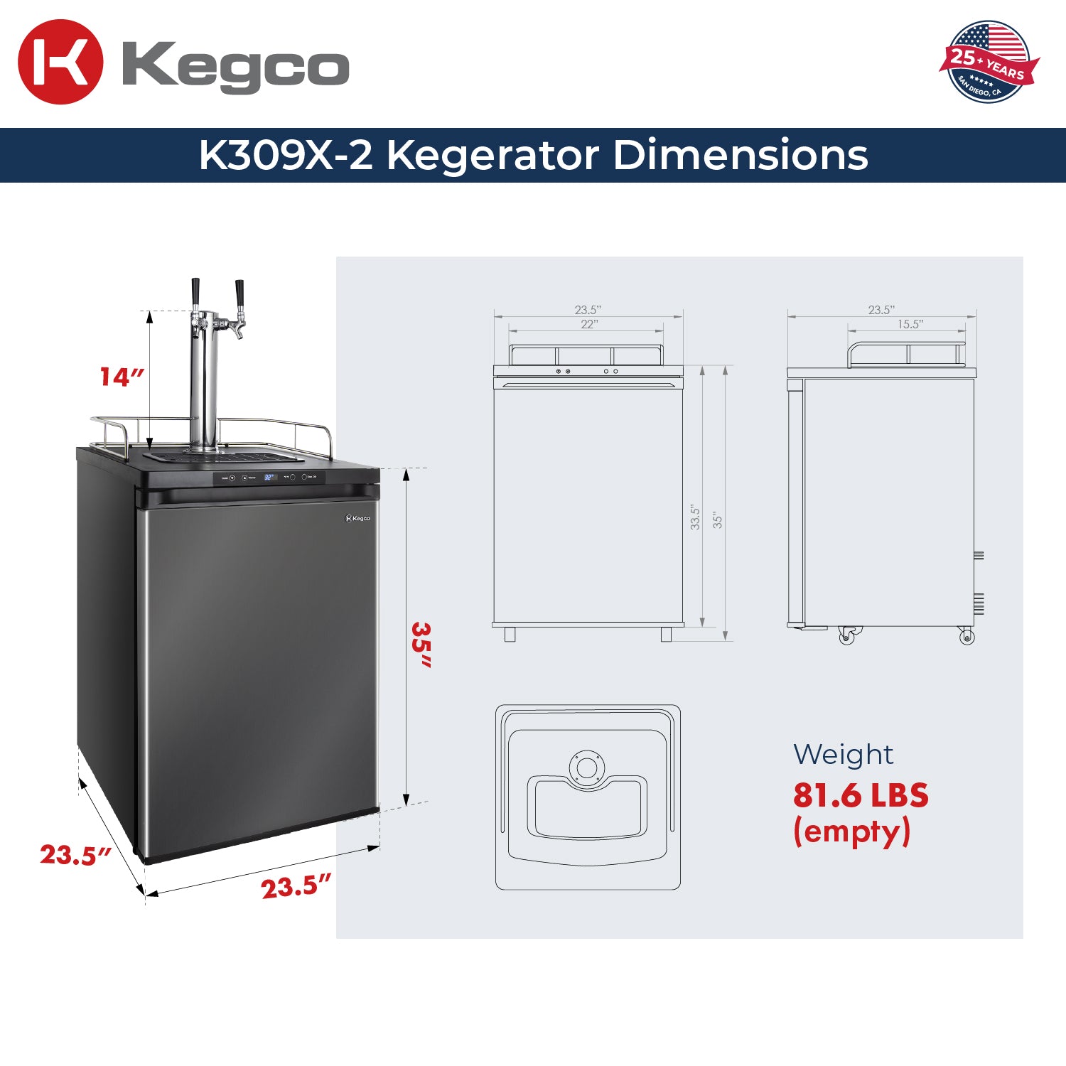 Digital Kegerator K309X-2 Dimensions