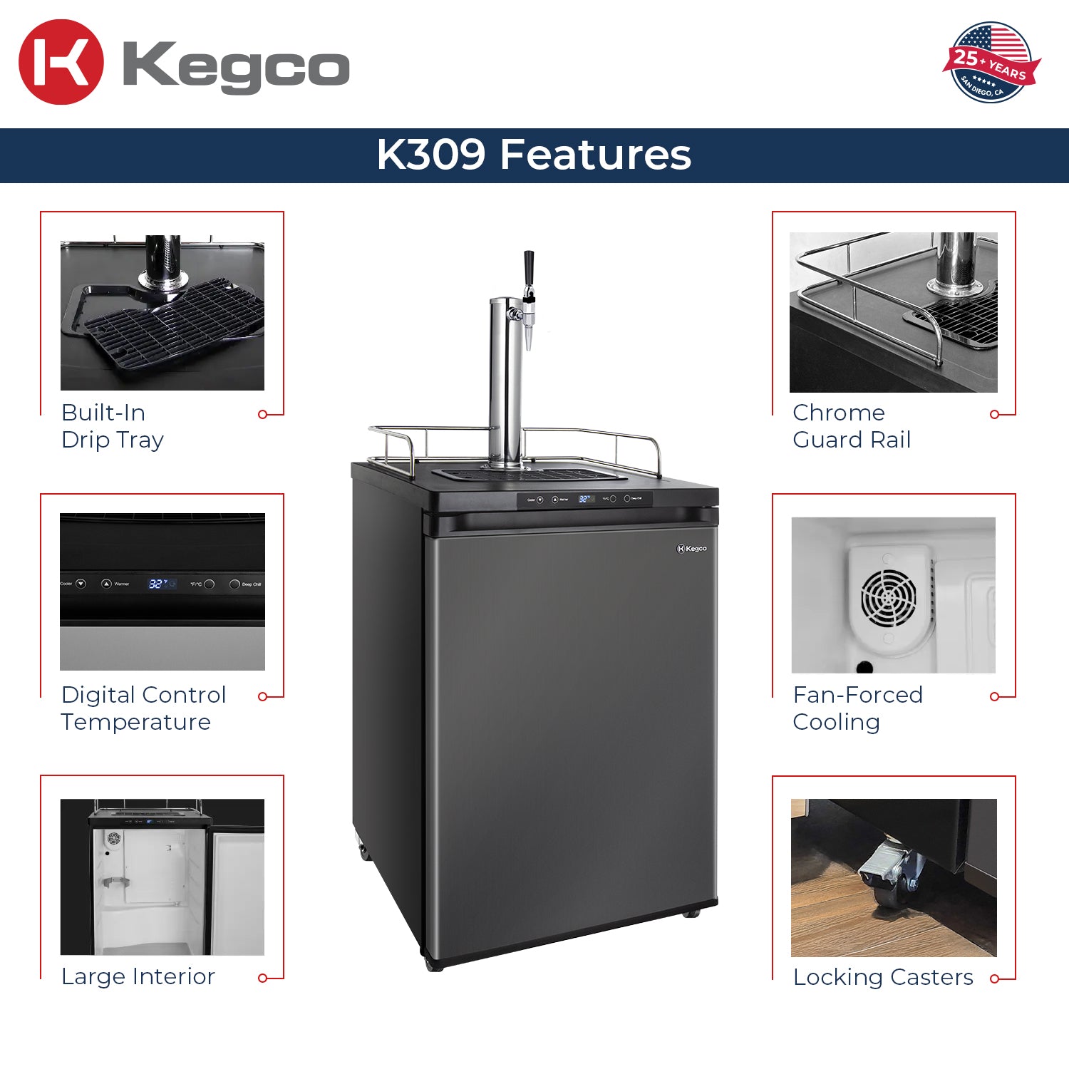Kegco Single Tap Black Stainless Steel Digital Guinness® Kegerator