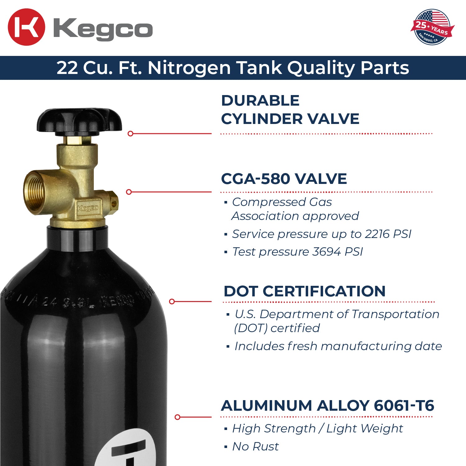 22 Cu. Feet Nitrogen Air Tank - High Pressure Aluminum Gas Cylinder