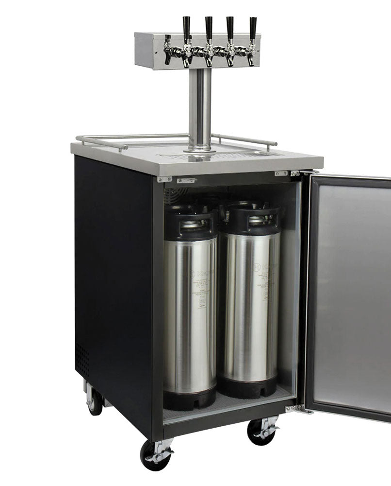 kegerator with homebrew kegs inside