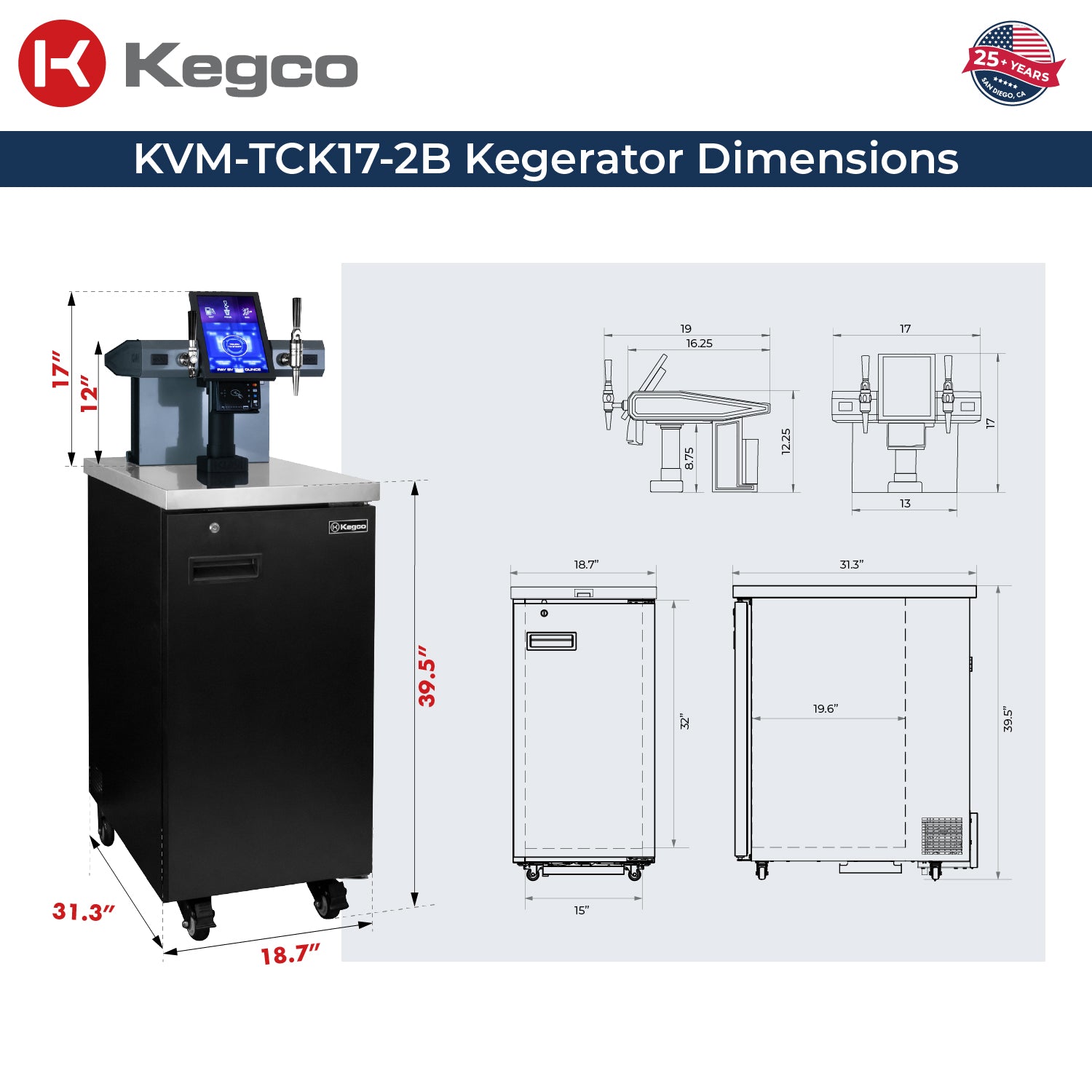 KVM-TCK17-2B Kegerator Dimensions