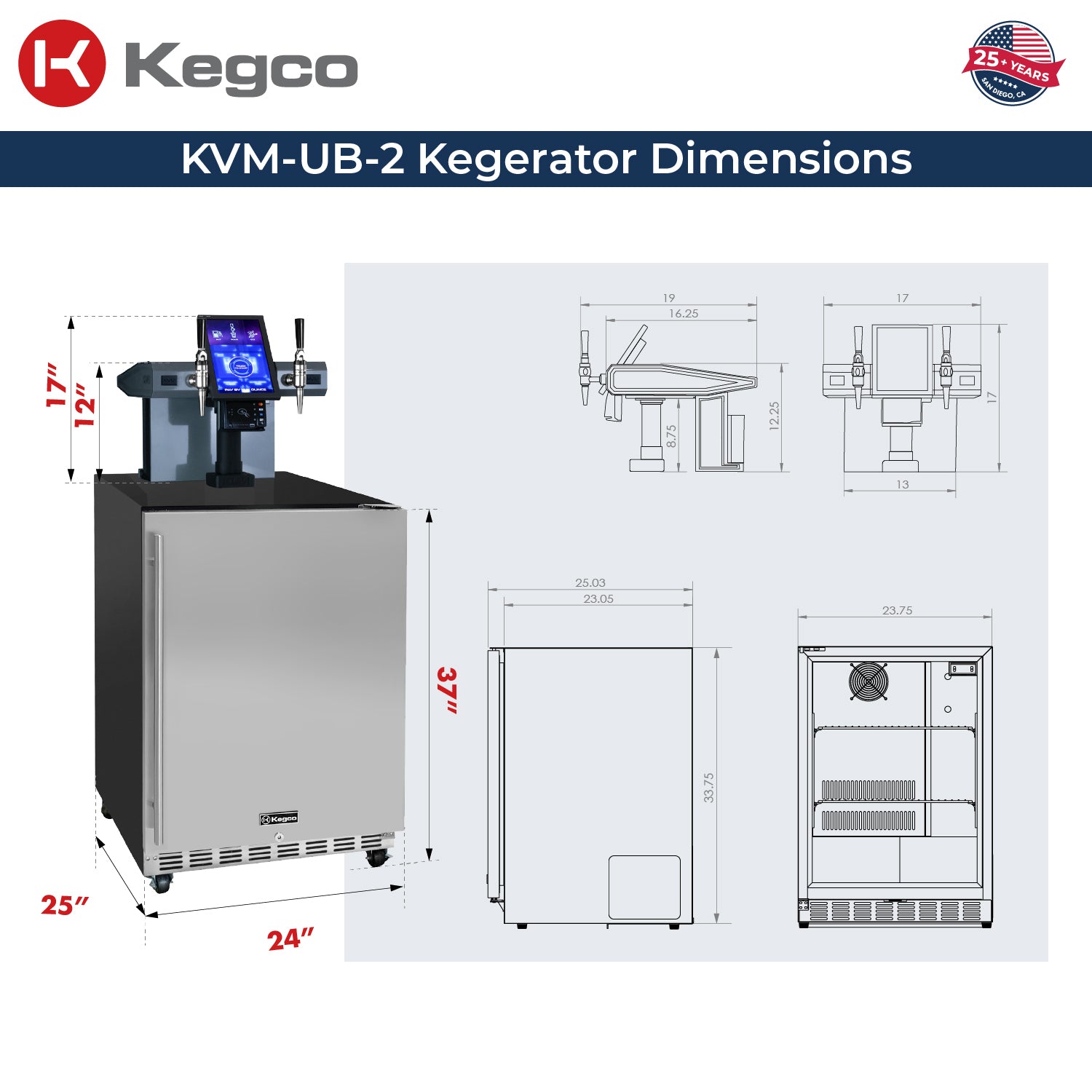 KVM-UB-2 Kegerator Dimensions