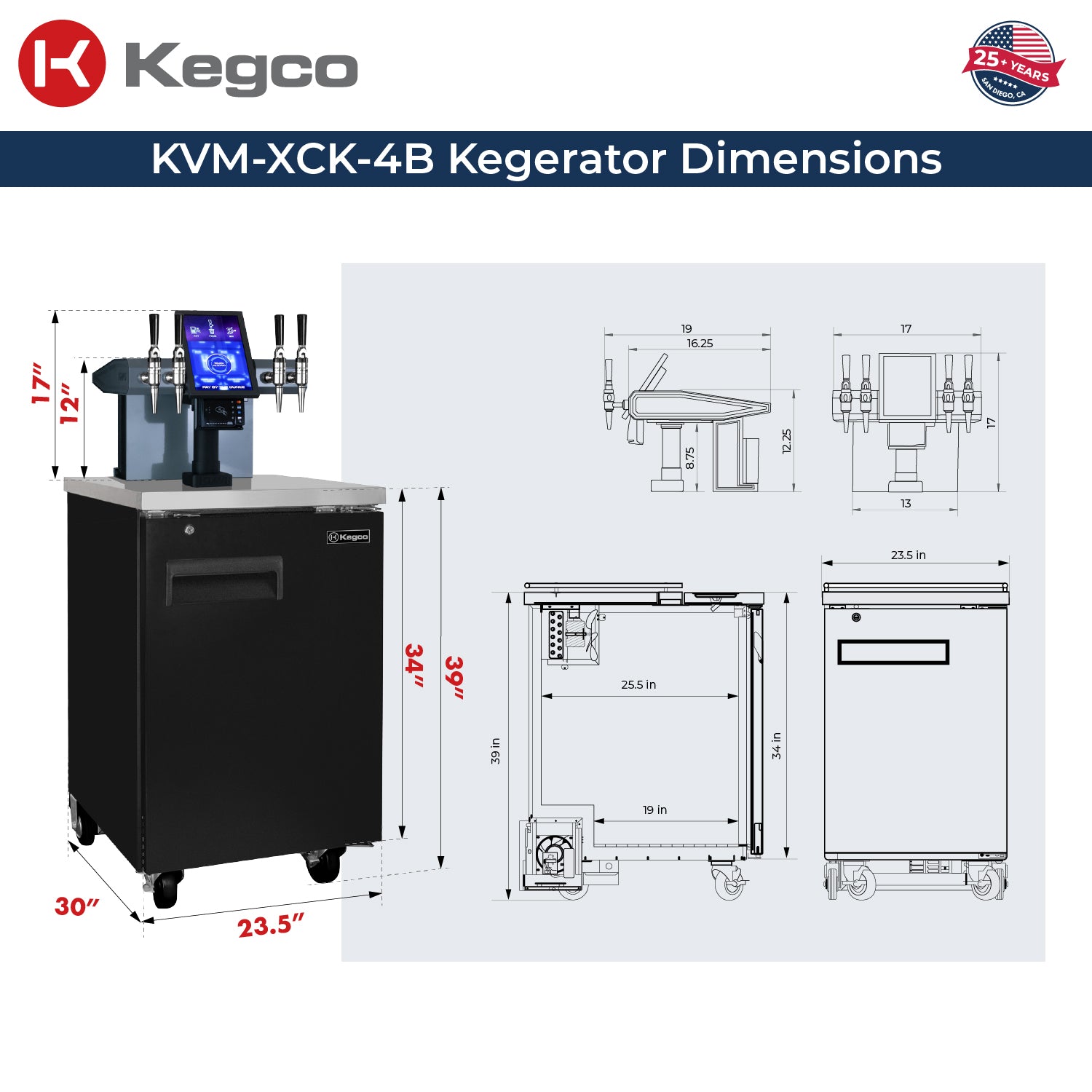 KVM-XCK-4B Kegerator Dimensions