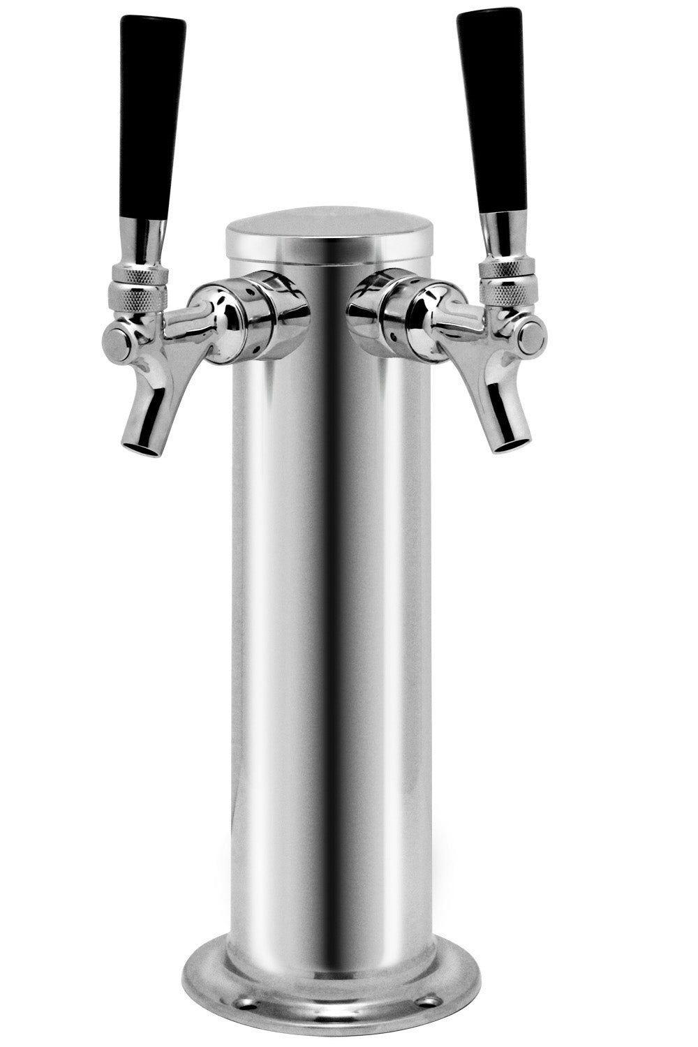 Polished Stainless Steel Dual Faucet Draft Beer Tower - 3-Inch Diameter Column