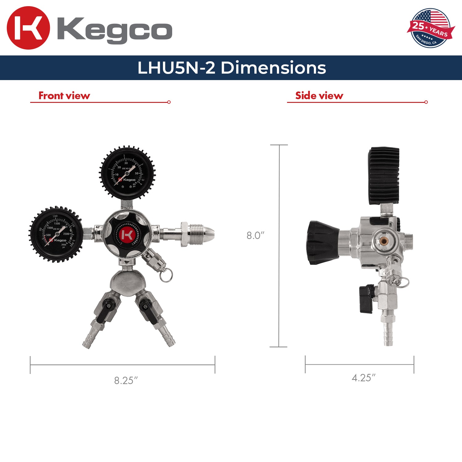 Kegco LHU5N-2 Regulator - Dimensions