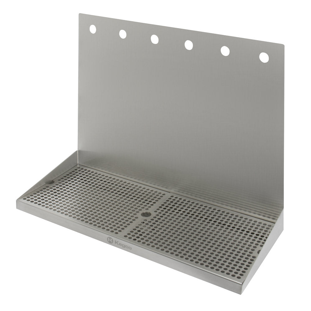 24" x 10" Wall Mount Drip Tray with Drain - 6 Shank Holes