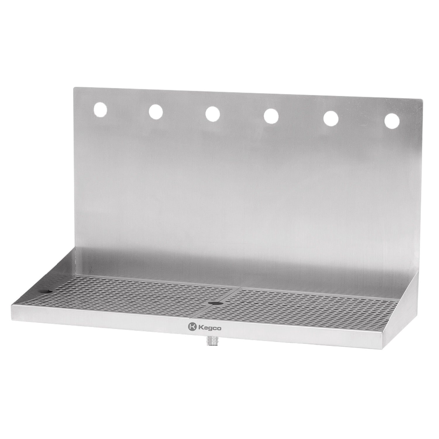 24" x 10" Wall Mount Drip Tray with Drain - 6 Shank Holes