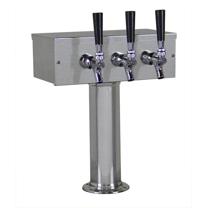 3 Faucet Brushed Stainless Steel Draft Beer Tower - Chrome Faucets with Stainless Steel Levers