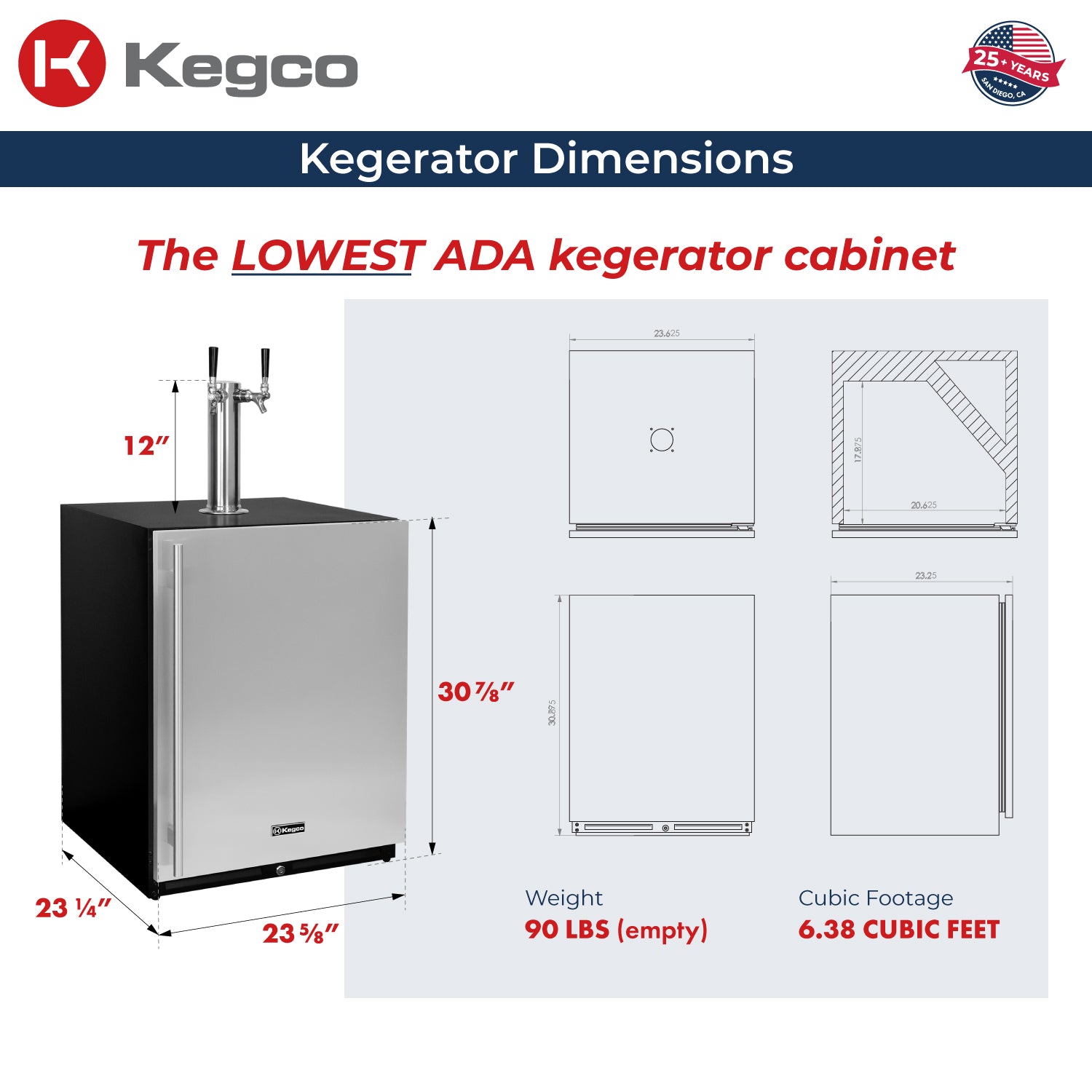 V32ADABSR-2 Kegerator Dimensions