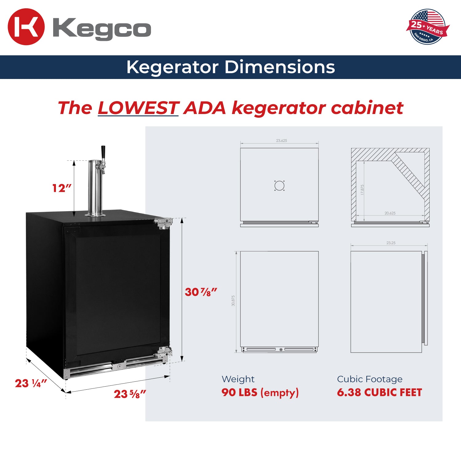 V32ADAPRR-1 Kegerator Dimensions