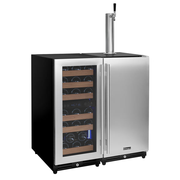 30" Wide Side-by-Side Dual Zone Wine Refrigerator/Single Tap Kegerator