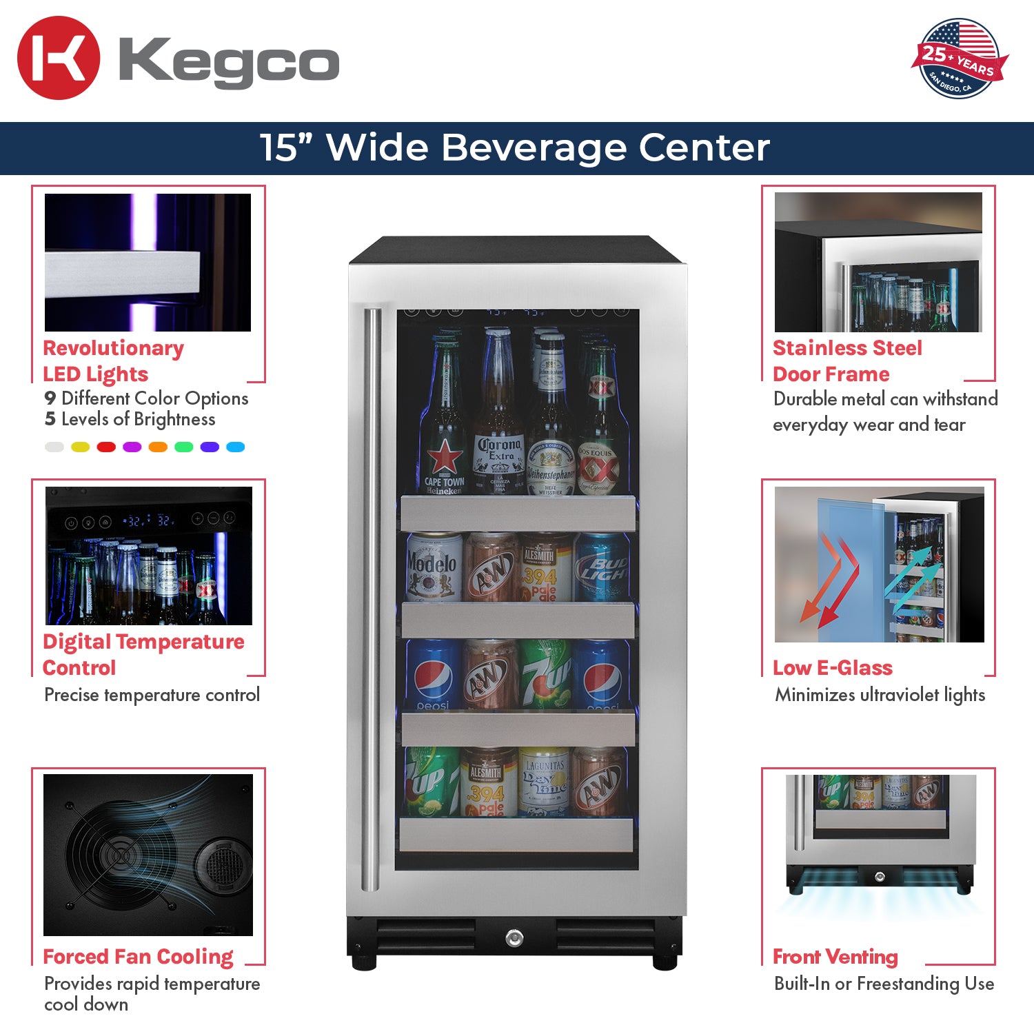 Kegco VS15-BK beverage center features