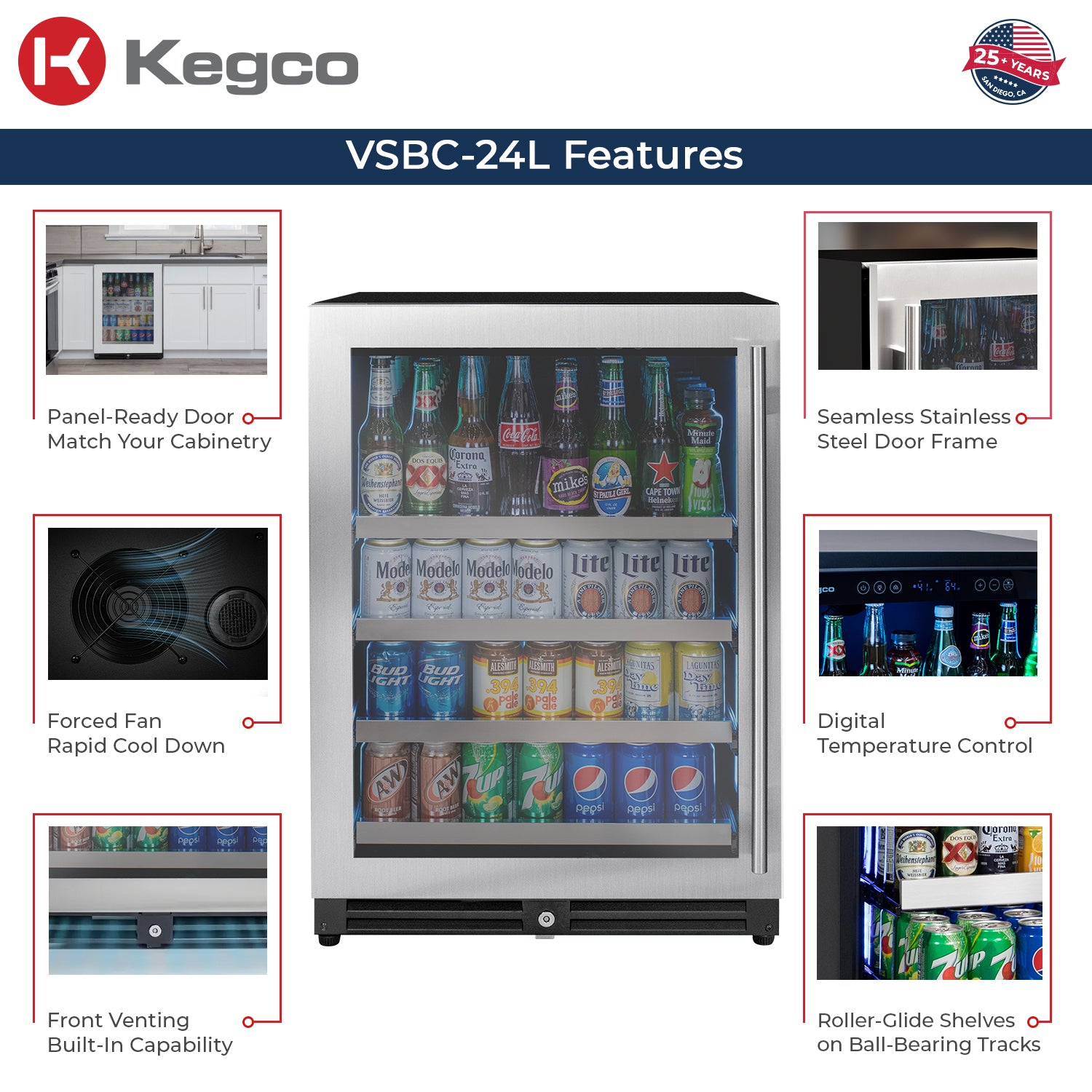 Kegco VSBC-24LSL Stainless Steel Left Hinge Beverage Center