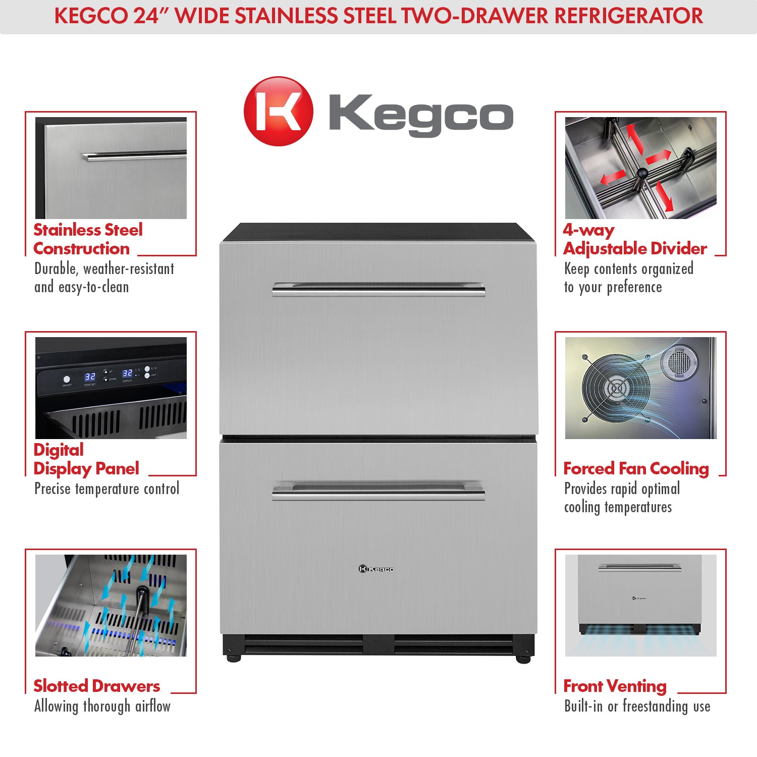 Kegco VSRD24-2SS two drawer beverage center refrigerator