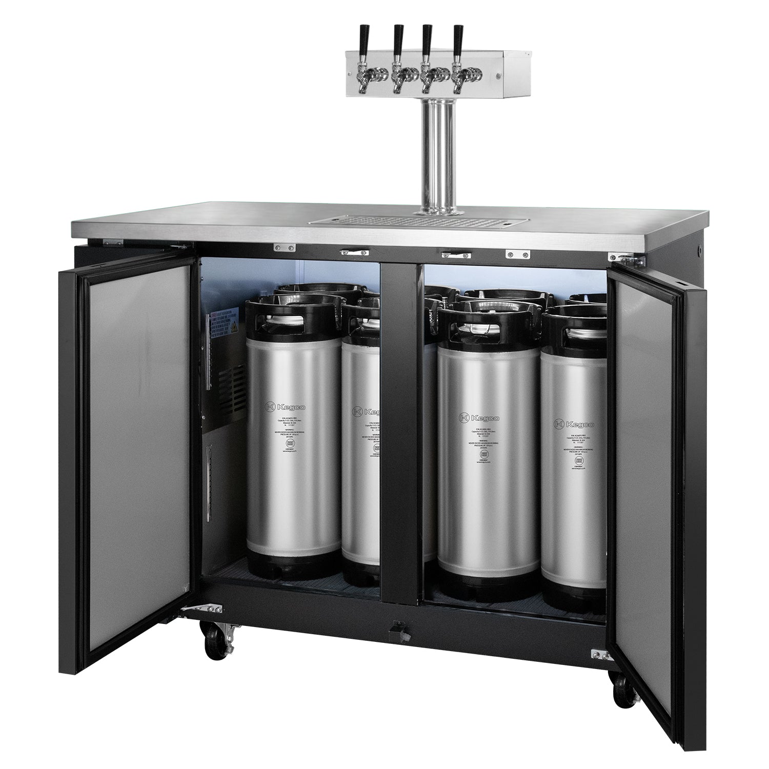 49" Wide Four Tap Black Craft Beer Kegerator