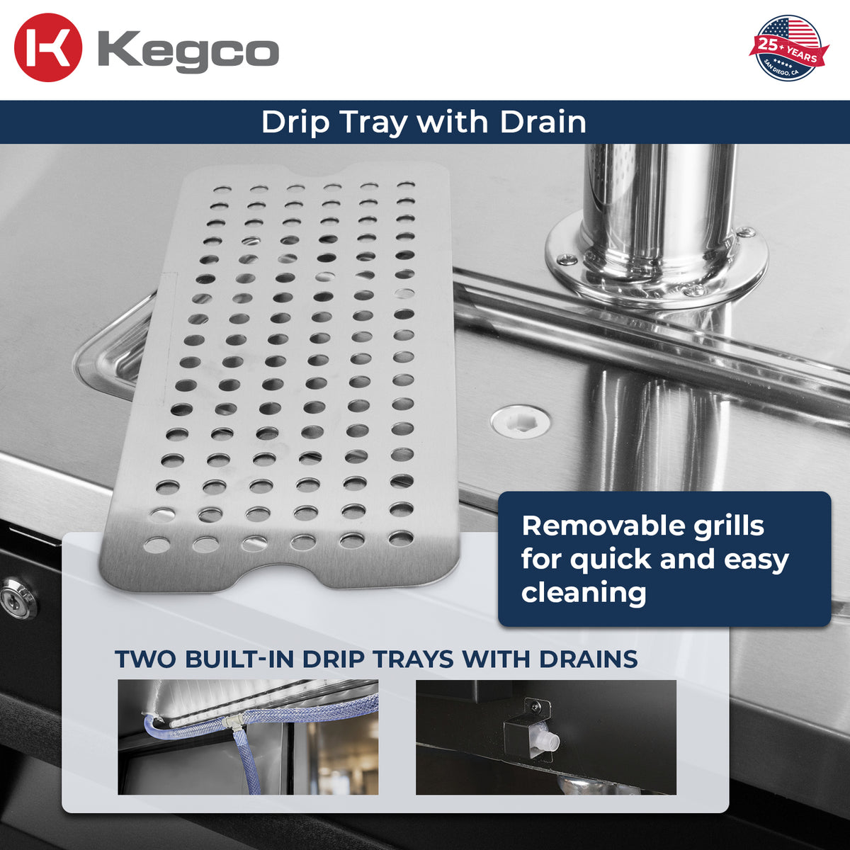 built-in drip tray with drain