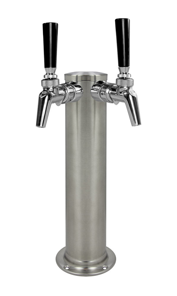 BrushedStainless Steel Dual Faucet Draft Beer Tower - 3-Inch Diameter Column