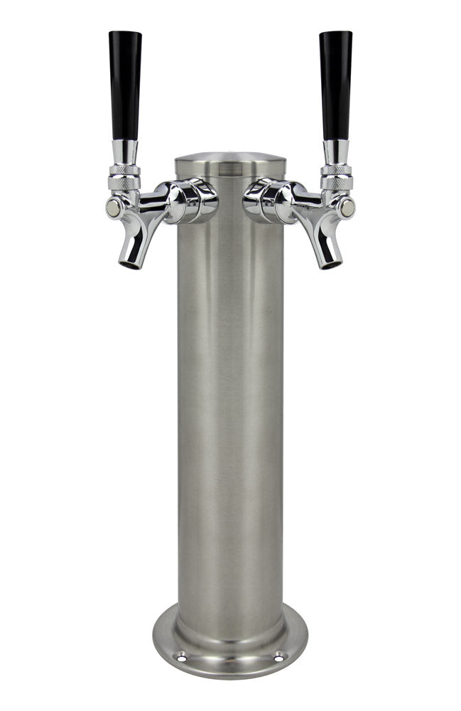 BrushedStainless Steel Dual Faucet Draft Beer Tower - 3-Inch Diameter Column