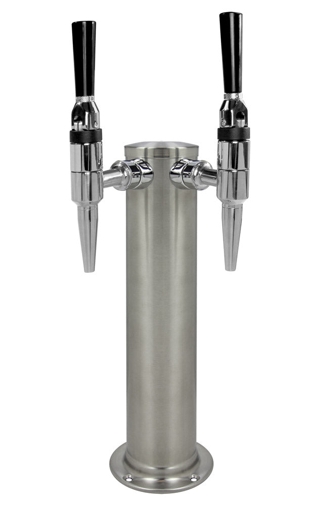 BrushedStainless Steel Dual Faucet Draft Beer Tower - 3-Inch Diameter Column