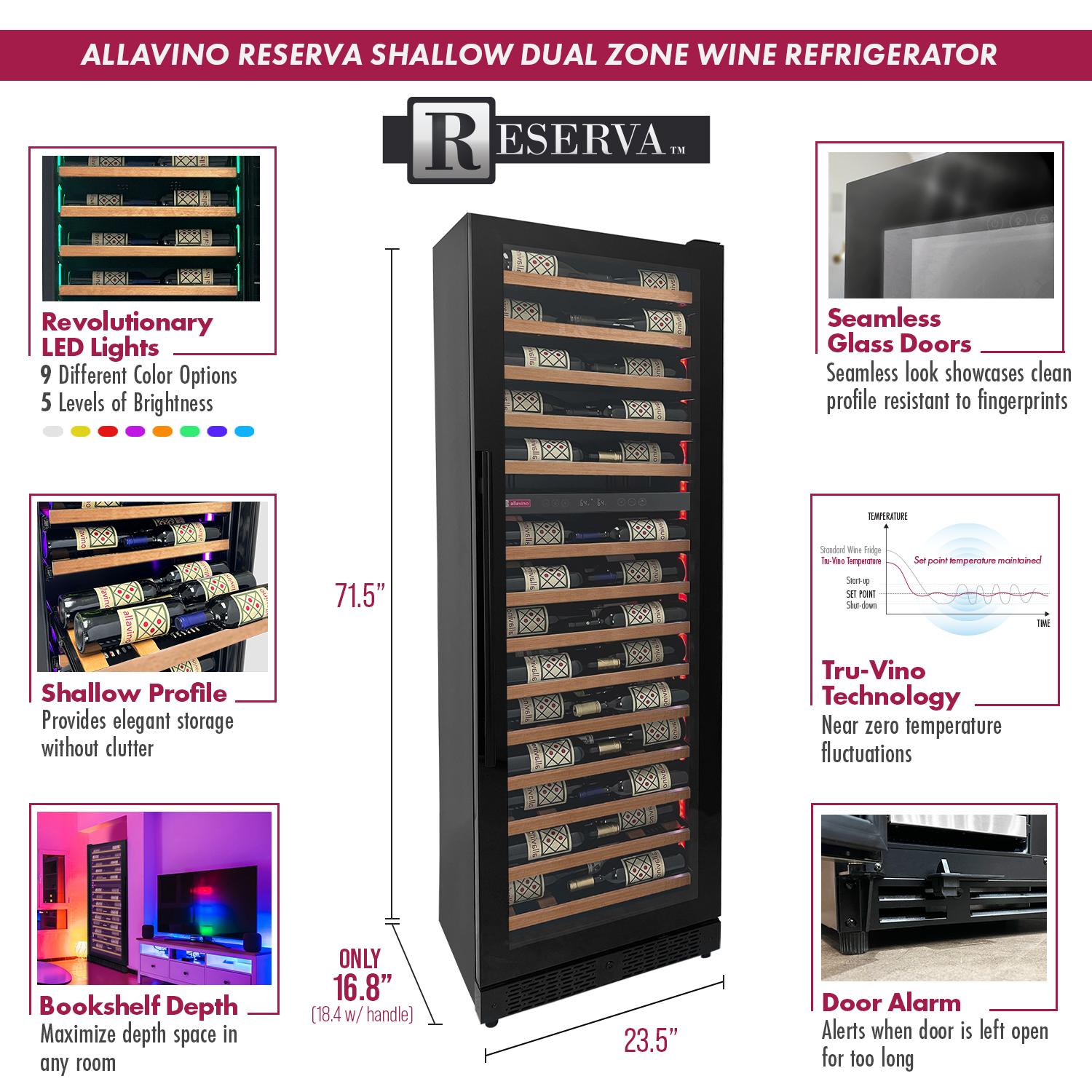 Allavino Reserva VSW6771D-2BR LED wine refrigerator features