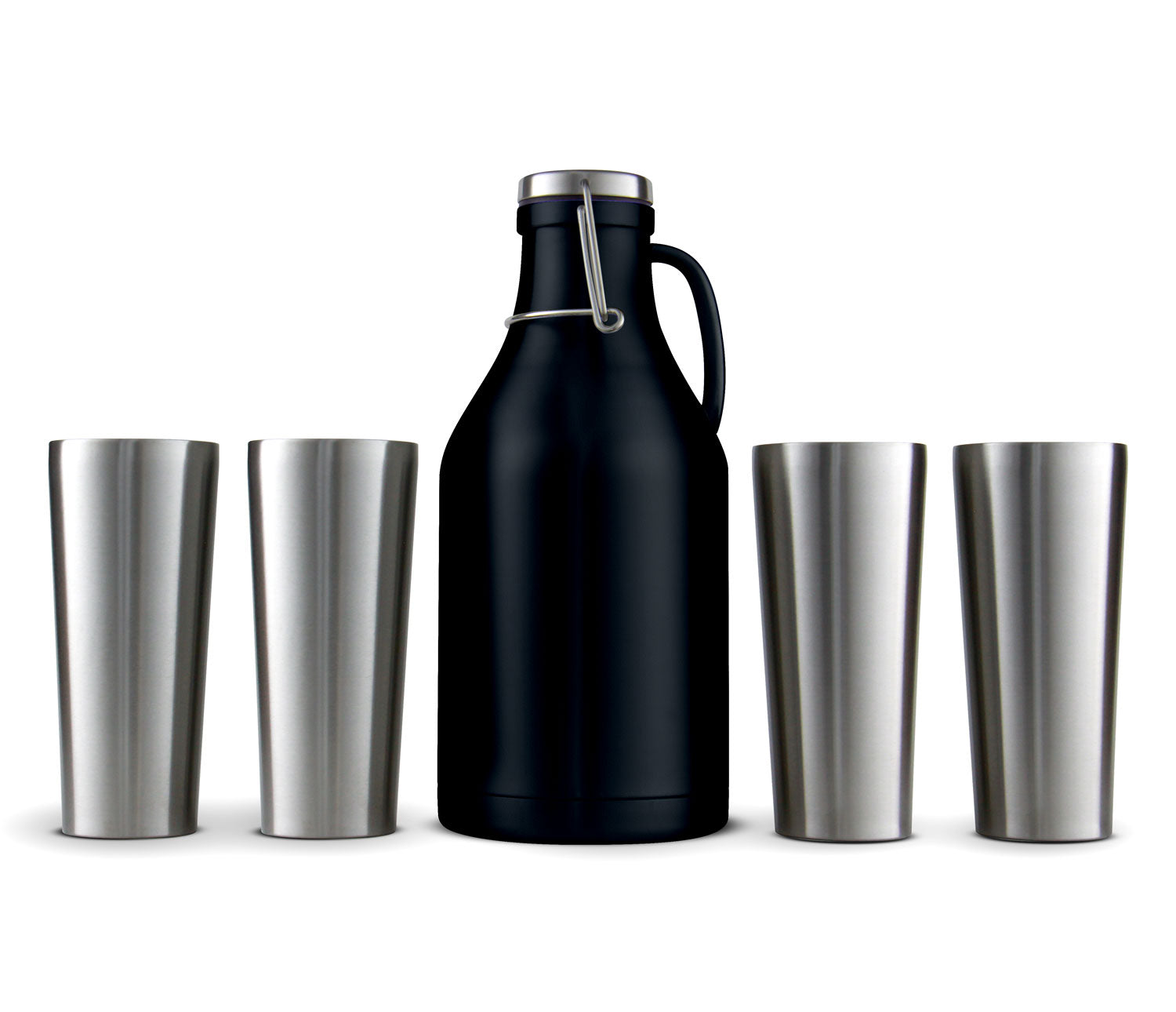 Stainless Steel Growler with 4 Stainless Steel Pint Glasses