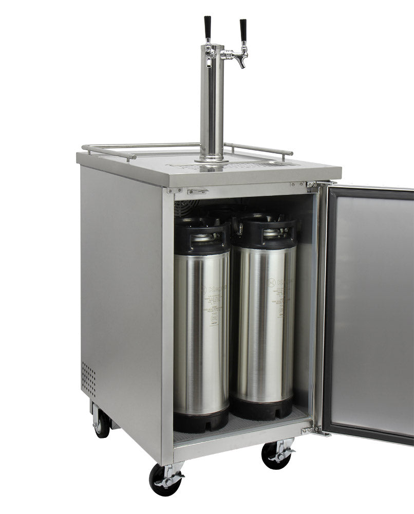 kegerator with homebrew kegs inside