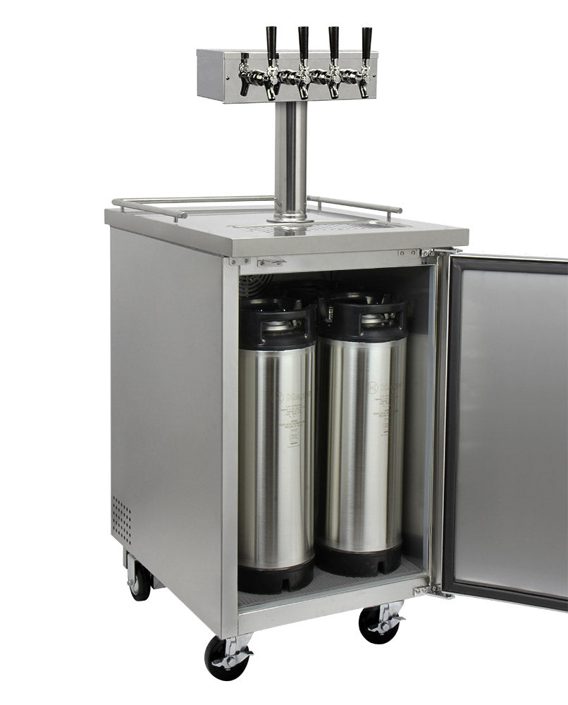 kegerator with homebrew kegs inside