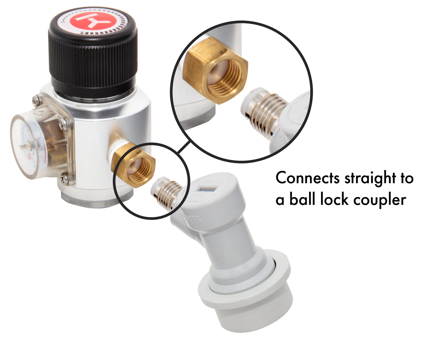 Connects to ball lock coupler