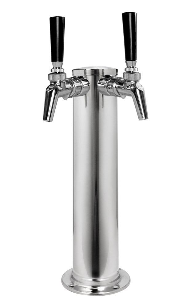 Chrome Plated Metal Dual Faucet Draft Beer Tower - 3-Inch Column