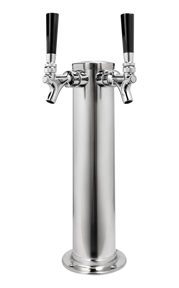 Chrome Plated Metal Dual Faucet Draft Beer Tower - 3-Inch Column