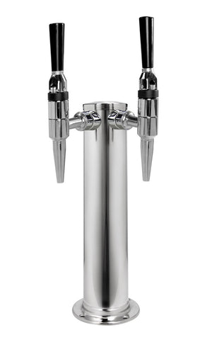 Chrome Plated Metal Dual Faucet Draft Beer Tower - 3-Inch Column
