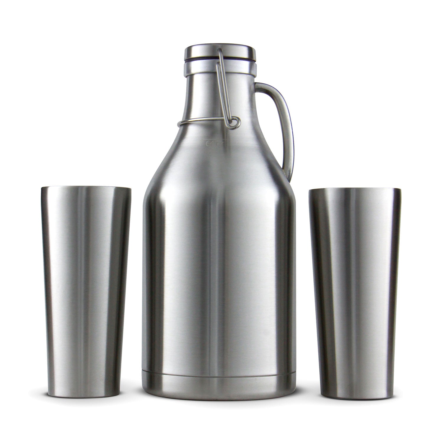 64-oz. Stainless Steel Beer Growler with 2 16-oz. Stainless Steel Pint Glasses