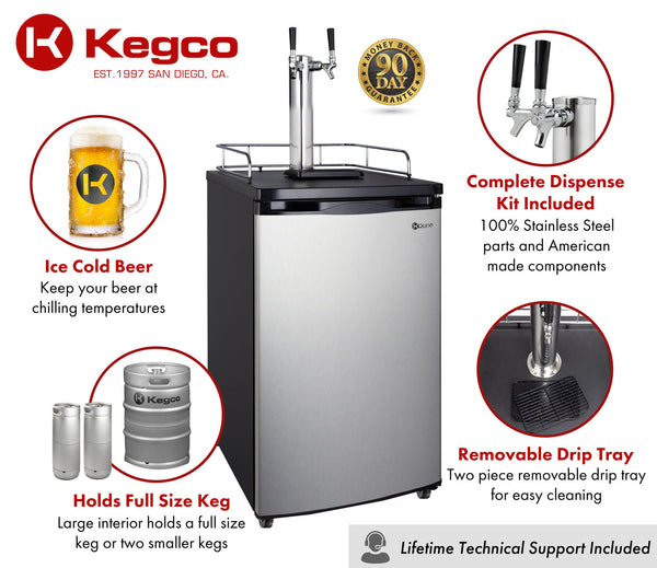 Kegco 20" Wide Dual Tap Stainless Steel Kegerator Kegco Beverage Supply